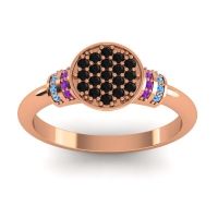 Black Onyx Fashion Ring In 18K Rose Gold With Amethyst And Swiss Blue Topaz – Vedika Statement Ring