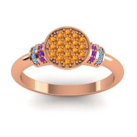 Citrine Fashion Ring In 18K Rose Gold With Amethyst And Swiss Blue Topaz – Vedika Statement Ring