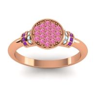 Pink Tourmaline Fashion Ring In 18K Rose Gold With Aquamarine And Amethyst – Vedika Statement Ring