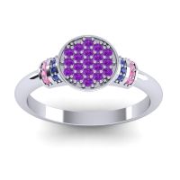 Amethyst Fashion Ring In Palladium With Blue Sapphire And Pink Tourmaline – Vedika Statement Ring