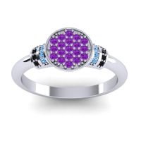Amethyst Fashion Ring In Palladium With Swiss Blue Topaz And Black Onyx – Vedika Statement Ring