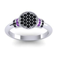 Black Onyx Fashion Ring In 18k White Gold With Amethyst – Vedika Statement Ring