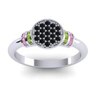 Black Onyx Fashion Ring In Platinum With Peridot And Pink Tourmaline – Vedika Statement Ring