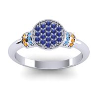 Blue Sapphire Fashion Ring In Palladium With Swiss Blue Topaz And Citrine – Vedika Statement Ring
