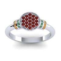 Garnet Fashion Ring In Palladium With Emerald And Citrine – Vedika Statement Ring