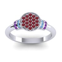 Ruby Fashion Ring In 18k White Gold With Swiss Blue Topaz And Amethyst – Vedika Statement Ring