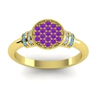 Amethyst Fashion Ring In 18k Yellow Gold With Lab Diamond And Swiss Blue Topaz – Vedika Statement Ring