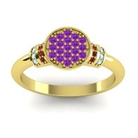 Amethyst Fashion Ring In 18k Yellow Gold With Garnet And Aquamarine – Vedika Statement Ring