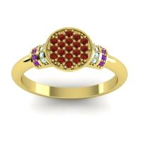 Garnet Fashion Ring In 18k Yellow Gold With Aquamarine And Amethyst – Vedika Statement Ring