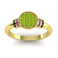 Peridot Fashion Ring In 18k Yellow Gold With Amethyst And Black Onyx – Vedika Statement Ring