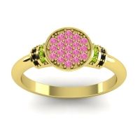Pink Tourmaline Fashion Ring In 18k Yellow Gold With Peridot And Black Onyx – Vedika Statement Ring