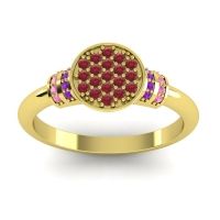 Ruby Fashion Ring In 18k Yellow Gold With Amethyst And Pink Tourmaline – Vedika Statement Ring