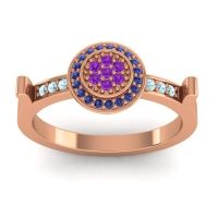 Amethyst Fashion Ring In 14K Rose Gold With Blue Sapphire And Aquamarine – Ragga Statement Ring