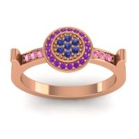 Blue Sapphire Fashion Ring In 14K Rose Gold With Amethyst And Pink Tourmaline – Ragga Statement Ring