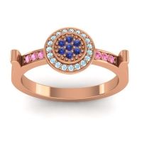 Blue Sapphire Fashion Ring In 14K Rose Gold With Aquamarine And Pink Tourmaline – Ragga Statement Ring