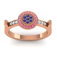 Blue Sapphire Fashion Ring In 18K Rose Gold With Pink Tourmaline And Aquamarine – Ragga Statement Ring