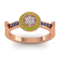 Lab Diamond Fashion Ring In 18K Rose Gold With Peridot And Blue Sapphire – Ragga Statement Ring