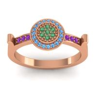 Emerald Fashion Ring In 18K Rose Gold With Swiss Blue Topaz And Amethyst – Ragga Statement Ring