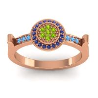 Peridot Fashion Ring In 14K Rose Gold With Blue Sapphire And Swiss Blue Topaz – Ragga Statement Ring