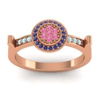 Pink Tourmaline Fashion Ring In 14K Rose Gold With Blue Sapphire And Aquamarine – Ragga Statement Ring