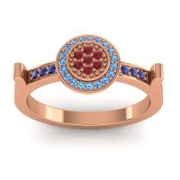 Ruby Fashion Ring In 18K Rose Gold With Swiss Blue Topaz And Blue Sapphire – Ragga Statement Ring