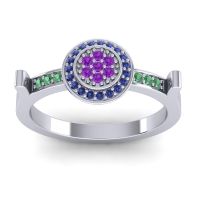 Amethyst Fashion Ring In 18k White Gold With Blue Sapphire And Emerald – Ragga Statement Ring