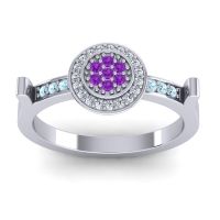 Amethyst Fashion Ring In 14k White Gold With Lab Diamond And Aquamarine – Ragga Statement Ring