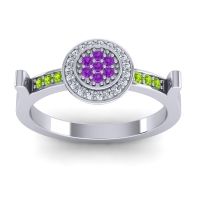 Amethyst Fashion Ring In 14k White Gold With Lab Diamond And Peridot – Ragga Statement Ring
