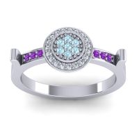 Aquamarine Fashion Ring In 14k White Gold With Lab Diamond And Amethyst – Ragga Statement Ring