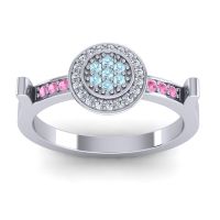 Aquamarine Fashion Ring In 14k White Gold With Lab Diamond And Pink Tourmaline – Ragga Statement Ring