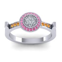 Lab Diamond Fashion Ring In 14k White Gold With Pink Tourmaline And Citrine – Ragga Statement Ring