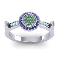 Emerald Fashion Ring In 14k White Gold With Blue Sapphire And Aquamarine – Ragga Statement Ring