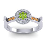 Peridot Fashion Ring In 14k White Gold With Lab Diamond And Citrine – Ragga Statement Ring