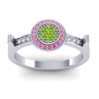 Peridot Fashion Ring In 14k White Gold With Pink Tourmaline And Lab Diamond – Ragga Statement Ring