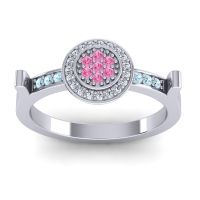 Pink Tourmaline Fashion Ring In 14k White Gold With Lab Diamond And Aquamarine – Ragga Statement Ring
