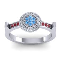 Swiss Blue Topaz Fashion Ring In 14k White Gold With Lab Diamond And Ruby – Ragga Statement Ring