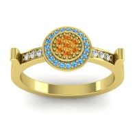 Citrine Fashion Ring In 14k Yellow Gold With Swiss Blue Topaz And Diamond – Ragga Statement Ring