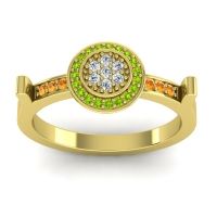 Lab Diamond Fashion Ring In 14k Yellow Gold With Peridot And Citrine – Ragga Statement Ring