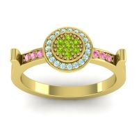 Peridot Fashion Ring In 14k Yellow Gold With Aquamarine And Pink Tourmaline – Ragga Statement Ring