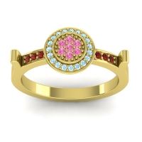 Pink Tourmaline Fashion Ring In 14k Yellow Gold With Aquamarine And Garnet – Ragga Statement Ring