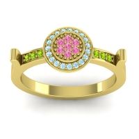 Pink Tourmaline Fashion Ring In 14k Yellow Gold With Aquamarine And Peridot – Ragga Statement Ring