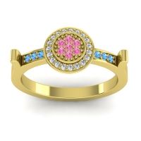 Pink Tourmaline Fashion Ring In 14k Yellow Gold With Lab Diamond And Swiss Blue Topaz – Ragga Statement Ring