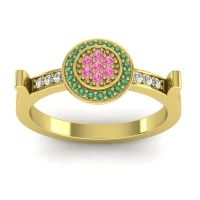 Pink Tourmaline Fashion Ring In 14k Yellow Gold With Emerald And Diamond – Ragga Statement Ring