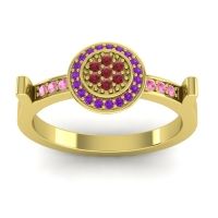 Ruby Fashion Ring In 14k Yellow Gold With Amethyst And Pink Tourmaline – Ragga Statement Ring