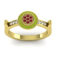 Ruby Fashion Ring In 14k Yellow Gold With Peridot And Diamond – Ragga Statement Ring