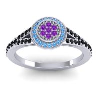 Amethyst Fashion Ring In 14k White Gold With Swiss Blue Topaz And Black Onyx – Canvara Statement Ring