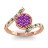 Amethyst Fashion Ring In 18K Rose Gold With Emerald And Lab Diamond – Antaripa Statement Ring