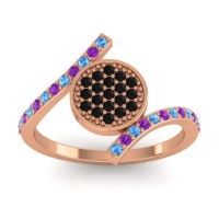 Black Onyx Fashion Ring In 18K Rose Gold With Amethyst And Swiss Blue Topaz – Antaripa Statement Ring