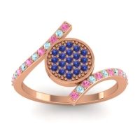 Blue Sapphire Fashion Ring In 14K Rose Gold With Aquamarine And Pink Tourmaline – Antaripa Statement Ring