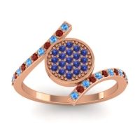 Blue Sapphire Fashion Ring In 18K Rose Gold With Garnet And Swiss Blue Topaz – Antaripa Statement Ring